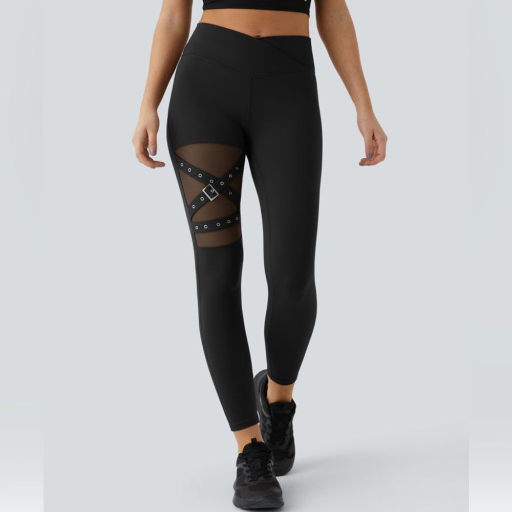 Halara Leggings with Mesh and Buckle Detail